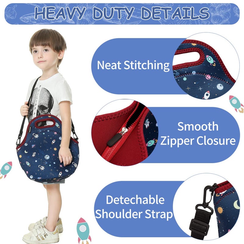 VASCHY Lunch Box Bag for Kids, Neoprene Insulated Lunch Tote with Detachable Adjustable Shoulder Strap in Cute Astronaut - Image 4